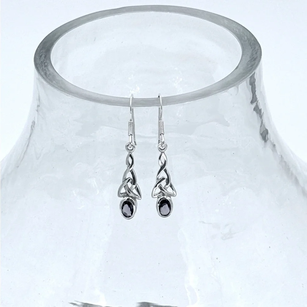 925 Sterling Silver Celtic Amethyst Dangle Earrings! NEW!